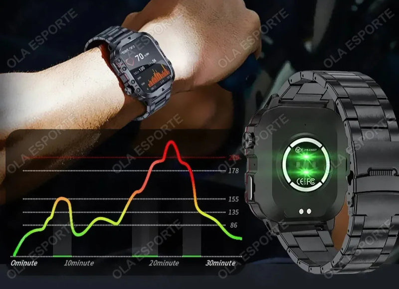 Novo Smartwatch Militar para Xiaomi Homens IP68 5ATM Esportes ao Ar Livre Rastreador de Fitness Monitor de Saúde 1,81 Polegadas